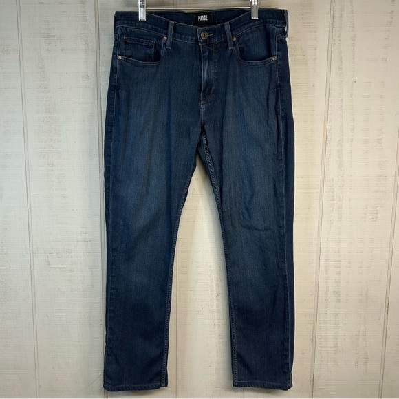 PAIGE Federal Jeans Mens 34x28 Slim Fit Straight Leg Dark Blue Stretch Luxury - Picture 1 of 8